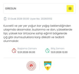 Giresun için yoğun kar uyarısı!