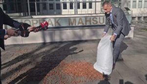 Fındık dökerek TMO’yu protesto etti