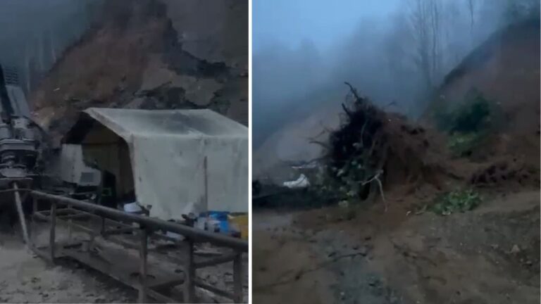 Dereli’de Korkutan Görüntü! Toprak Kayması Sondaj Makinesini Yuttu!