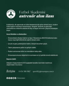 Giresunspor’da Futbol Akademisi Antrenörleri Aranıyor