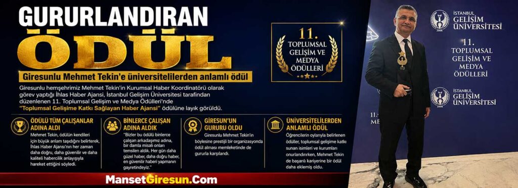 Giresunlu Mehmet Tekin’e üniversitelilerden anlamlı ödül